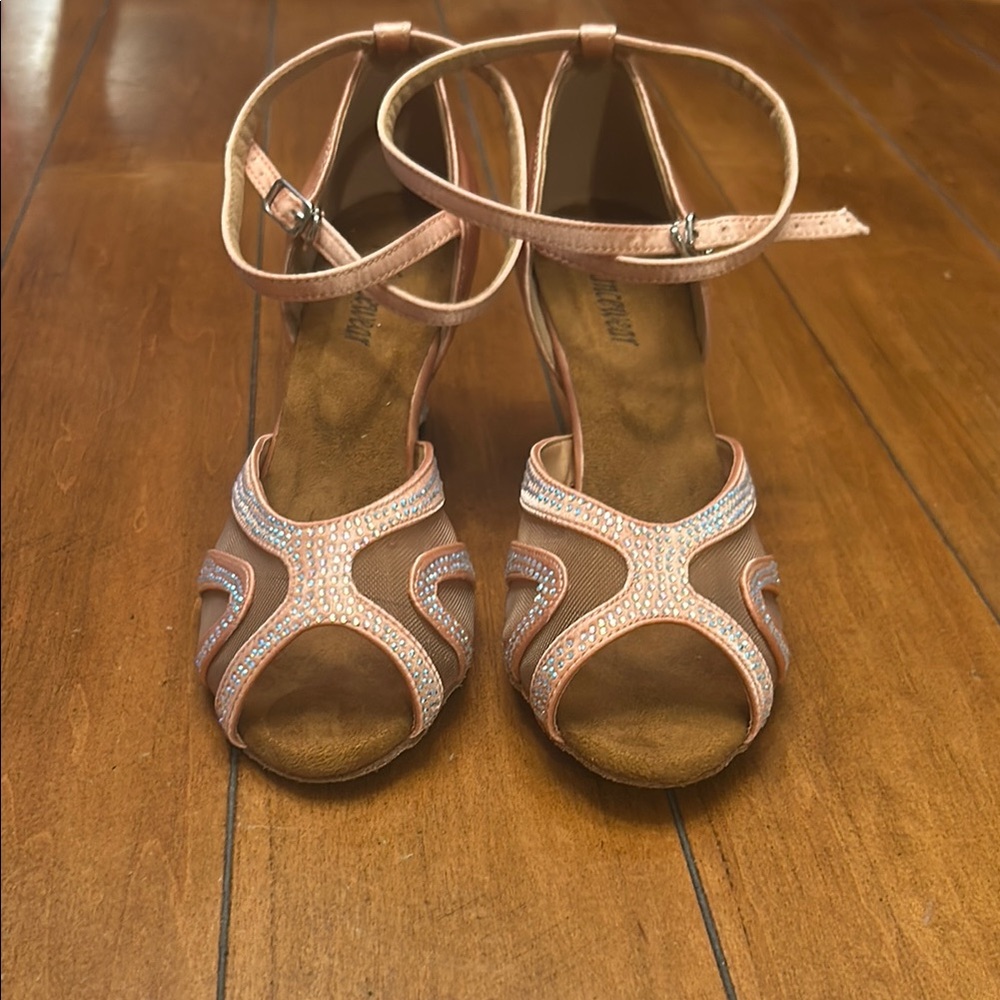 Chic Champagne Pink Dance Heels with Ankle Strap
